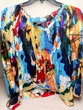 Bright Abstract Y2K Smocked Baby Doll Style Top Melissa Paige Size M